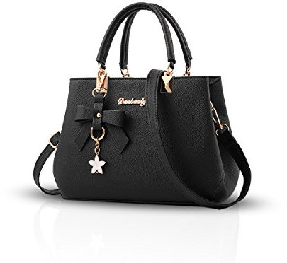NICOLE & DORIS Damen Handtaschen Designer Tasche Elegante Frauen Umhängetasche PU Leather Shopper Henkeltasche mit Abnehmbar Schulterriemen Schwarz