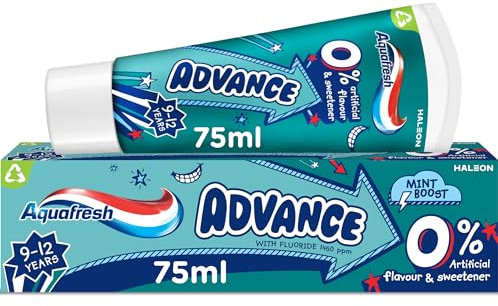 Aquafresh Advance 9-12 - Pasta Toothpaste per bambini Grown-up Protection for New Permanent Teeth, 75 ml