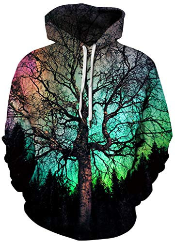 Ocean Plus Herren Kapuzenpullover Lebensecht Grafik Hoodie mit Kängurutasche Pullover mit Kapuze Sweat Hood mit Kordelzug (S/M (Brustumfang: 112-132CM), Grün Baum)