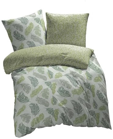 etérea Bettwäsche 200x200 Baumwolle Philou Federn Grün - Oekotex Made in Green - 100% Baumwolle natürlich weich - 3 TLG. Bettwäsche Set 200x200cm + 2X 80x80cm Kissenbezug - Grün