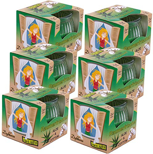 HS Candle Duftkerze Raumerfrischer 6er Pack im Glas, lange Brenndauer und angenehmer Duft (Aloe Cotton)