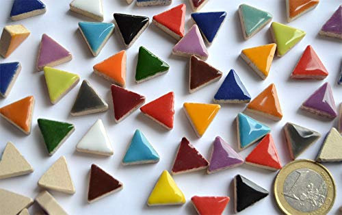 Bazare Masud e.K. 50g Keramik Mosaiksteine dreieckig Seitenlänge ca. 14 mm bunt, ca. 50 Stück