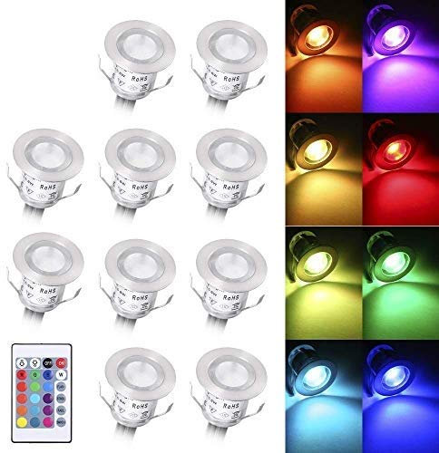 Faretti Incasso,Lixada 10PCS Luci di Coperta LED con Telecomando 500LM Lampada da Incasso a Terra 16 Colori RGBW 4 Modalità di Illuminazione Regolabile IP67 Impermeabile