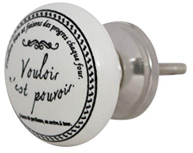 Knober Vintage Möbelknopf weiß Keramik Porzellan französisch Landhausstil Shabby-Chic 40mm Knauf Türgriff (Vouloir)