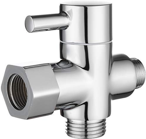 Tecmolog 3 Way Diverter Valve Brass Shut Off Valve 3/8”-12/17 T Adapter for Toilet Water Line,Chrome,DSF007D