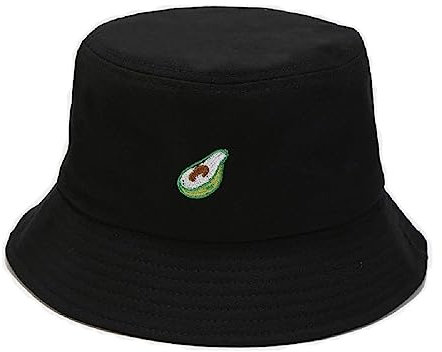 NUANDI Schwarzer Fischerhut Mit Avocado-Stickerei Fischerhut Sonnenhut Anglerhut Fischermütze Strandhut Freizeithut Geeignet Für Outdoor, Freizeit, Reisen