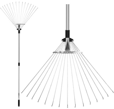 VITO Garden - Laubrechen mit Teleskopstiel und Variabler Arbeitsbreite - Drahtbesen - Laubbesen - Rechen mit 15 Zinken und ausziehbarem Stiel