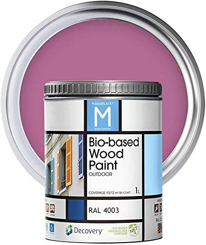 MASQUELACK M Impregnante per Legno Esterno - Violetta - RAL 4003-1 Litro - Protegge dall'Acqua, Umidità e Raggi UV - Vernice Naturale ad Alta Copertura e Rifinitura Semi Opaca - Asciugatura Veloce