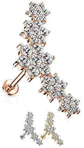 Treuheld® Kristall-Blumen Labret Piercing in 2 Größen [3.] - Rosegold - 1.2mm x 6mm