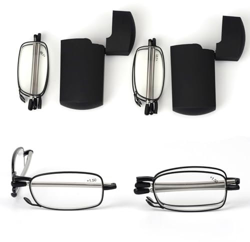 Reading Glasses 2 Pair Reader Compact Folding Magnify Glasses Black and Gunmetal (+2.5)