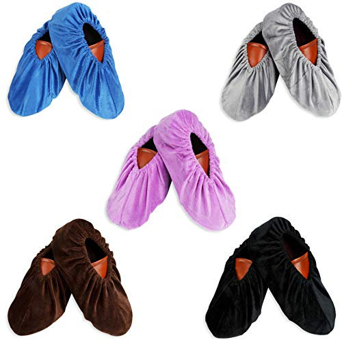 QH-Shop Cubiertas de Zapatos Lavables Franela Zapatillas Cubrecalzados Reutilizables, 5 Pares Cubrezapatos para Zapatos para el Hogar, la Oficina y la Sala de Máquinas
