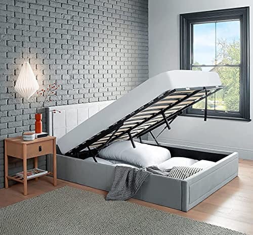 Home Treats Upholstered Ottoman Storage Bed | King Size Ottoman Bed with Storage | Velvet Ottoman Lift Up Double Bed Frame | 5ft King Size Storage Bed (King Size)