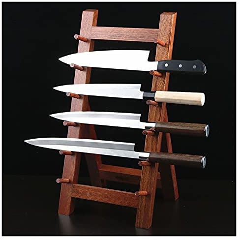 KELUNIS Japanese-Style Wooden Knife Block Holder, Sapele Knife Organizer Display Stand, Sushi Sashimi Steak Knife Rack for Kitchen Countertop Space