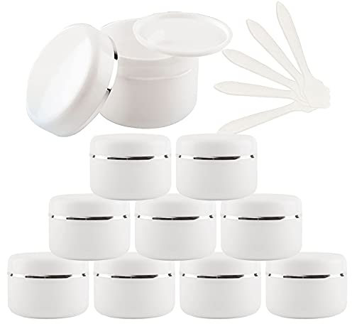ZEOABSY 24 pièces 100ml Pot Cosmétique en Plastique Blanc avec Couvercle avec Bord d'argent, Pots de Crème de Bouteille de Vides Contenant pour Cosmétiques Maison,Crèmes,Baumes + 24x Spatule