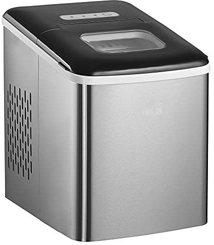 HOMCOM Ice Maker Machine Countertop, 9 Ice Cubes in 8 Mins, 12KG in 24Hrs, Self-Cleaning Portable Ice Cube Maker with Ice Scoop and Basket, Stainless Steel, No Plumbing Required, Black