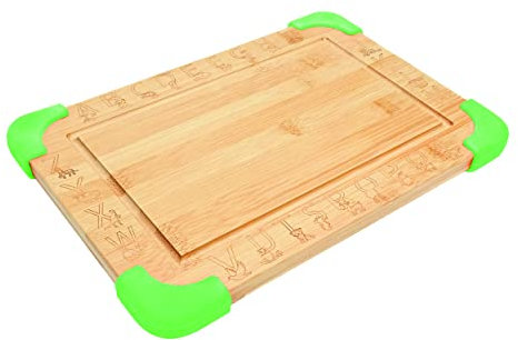 Kleiner Fuchs Tabla infantil de bambú (verde) | antideslizante y suave para cualquier superficie | con alfabeto animal para aprender divertido