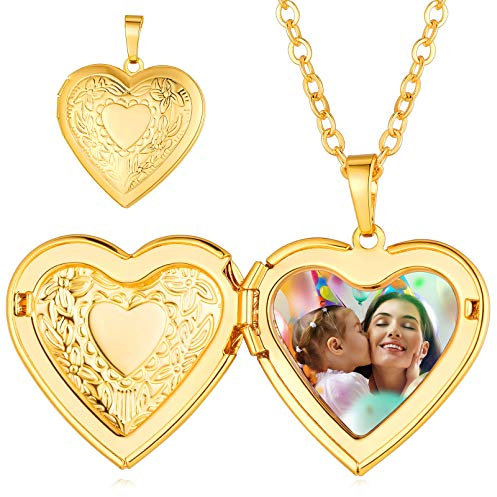 Custom4U Personalised Picture Necklace Womens Gold Heart Locket That Holds Pictures