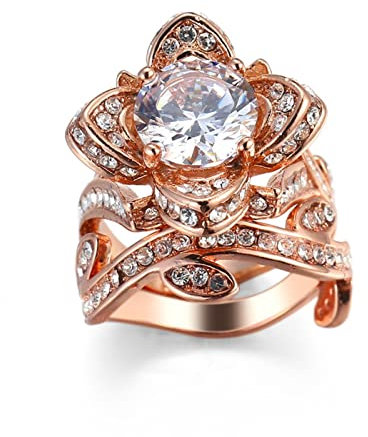 Stfery Promise Ring, Ehering Vintage Rotgold hauchversilbert Rose Rund für Valentinstag Geburtstag, Größe67 (21.3)