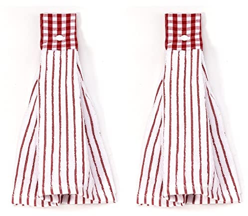 Volicph 2 Stücke Küchenhandtücher Hängendes Handtuch Hoch Saugfähige Ultraweiche Handtücher Geschirrhandtücher Baumwollhandtuch für die Küche mit Praktischem Knopf zum Aufhängen Tea Towels Hand Towel