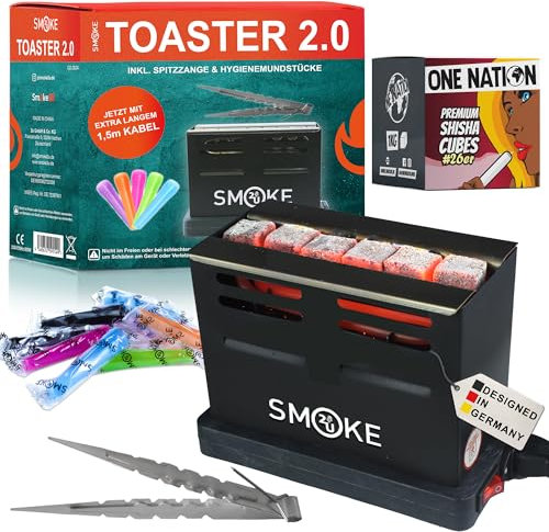 Smoke2u Toaster 2.0 | 800W Encendedor de carbón eléctrico Parrilla de carbón Horno de carbón con sistema de calor por tres lados, incl. protección de rejilla, pinzas, boquillas higiénicas, 6 min listo