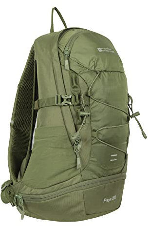Mountain Warehouse Pace 20 l Rucksack – Trinkkompatibler Rucksack, Airflow-Rückensystem Rucksack, Packaway-Regenhülle – Rucksack für Reisen, Wandern, Camping Grün Einheitsgröße
