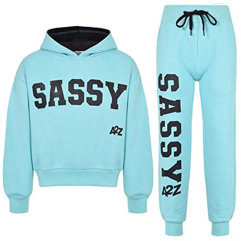 A2Z 4 Kids Girls Tracksuit Tie Dye Sassy Fleece Hooded Crop Top Bottom Jogging Suit Joggers Age 5 6 7 8 9 10 11 12 13 Years