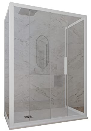 Paroi de douche 3 côtés coulissant 80x160x80 CM PVC Blanc Matt H 200 Verre Transparent mod. Deco Trio