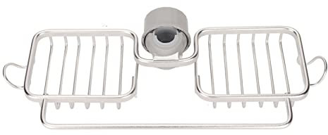 Soporte De Esponja Para Fregadero De Cocina,Soporte De Esponja Para Grifo,Estante De Almacenamiento De Grifo Plástico De Aluminio Dos Recipientes Con Toallero Para Trapo De Esponja Baño(Plata)