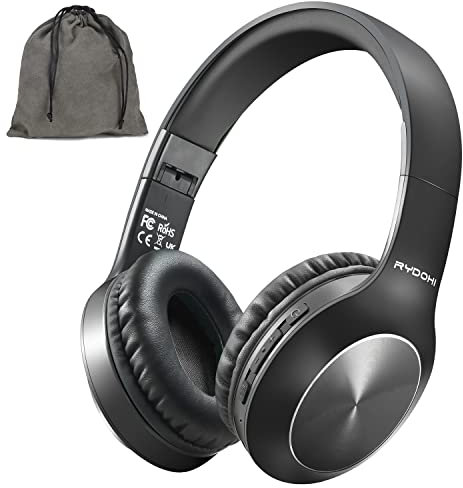 Rydohi Bluetooth Headphones Over Ear, 68H Playtime and 3 EQ Music Modes Wireless Headphones with Microphone/Deep Bass, HiFi Stereo Foldable Lightweight Headset for PC Home Travel Office (BLACK)
