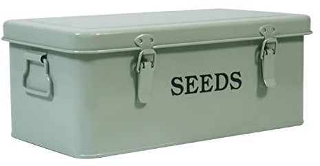 Xbopetda Seed Storage Box Organiser, Metal Garden Seed Tin with Side Handles and Lid, 4 Compartments & Safety Lock Seed Packet Container Seed Storage Container, Gardening Gifts for Gardeners (Green)