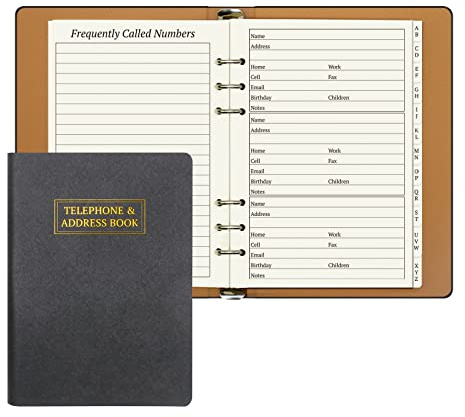 suituts Nachfüllbares Adressbuch mit alphabetischen Registerkarten, 600 Eintrittsfelder Großdruck Kontaktadresse/Telefonbücher, PU Leder Hardcover A5 6 Ring Adressbuch Binder für Senior Home Office