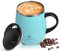 Ideus Kaffeebecher 470 ml (16 oz), doppelwandige vakuumisolierte Kaffee- und Teetasse aus Edelstahl mit rutschfestem Griff und Schiebemoduldeckel und großem Volumen (Sky Blau)