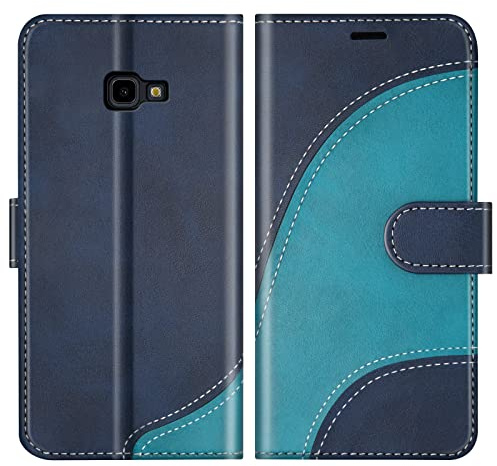BoxTii Hülle für Samsung Galaxy J4 Plus 2018, PU Leder Handyhülle für Galaxy J4 Plus 2018, Ledertasche Klapphülle Schutzhülle mit Kartenfächer und Magnetverschluss, Blau