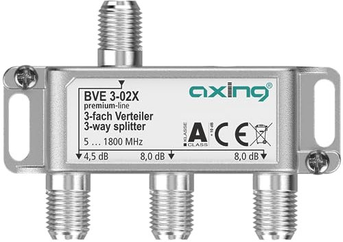 Axing BVE 3-02X 3-Fach Verteiler (unsymmetrisch) 4,5/8/8 dB 5-1800 MHz TV Data Internet Kabelfernsehen