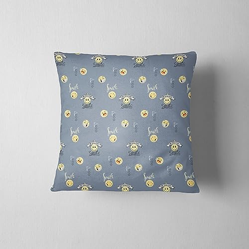 Cotton Market - Kissenbezug 40x40 cm - Kissenbezüge für Wohnzimmer und Schlafzimmer - Baumwolle Kissenhülle 40x40 - Modern Bett, Sofa und Sessel Deko Kissenbezüge - Blau, Lächeln