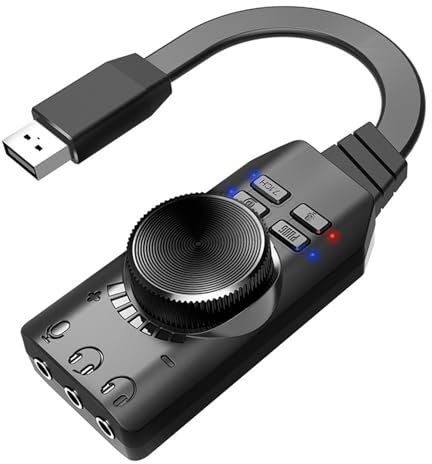 Topiky USB Soundkarten Adapter, Externe 7.1 Kanal Soundkarte, Stummschalttaste, Lautstärkeregelung, Externer Audio Soundkarten Adapter für PC, Laptop, Headset für Win für OS X