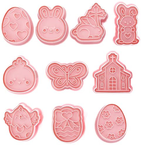 10 Stück Oster Ausstechformen Set, Easter Cookie Cutters, Sandwich Ausstecher, 3D Kunststoff-keksschneider, Backform Kekskeksherstellung, Cupcake-DIY-Zubehör, Ei, Hase, Schmetterling