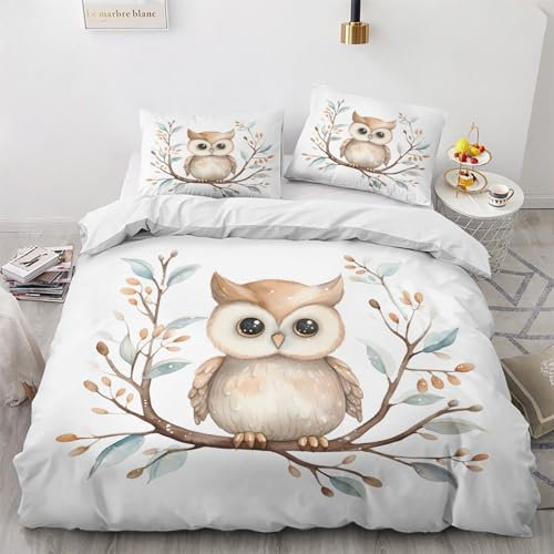 GEDAEUBA Eule Bettwäsche 200x200 Winter - Kinder Bettbezug 200x200cm 3 teilig, Wendebettwäsche und Kissenbezug 80x80, Weiche & Angenehme & Warme Mikrofaser Bettwäsche-Sets mit Reißverschluss