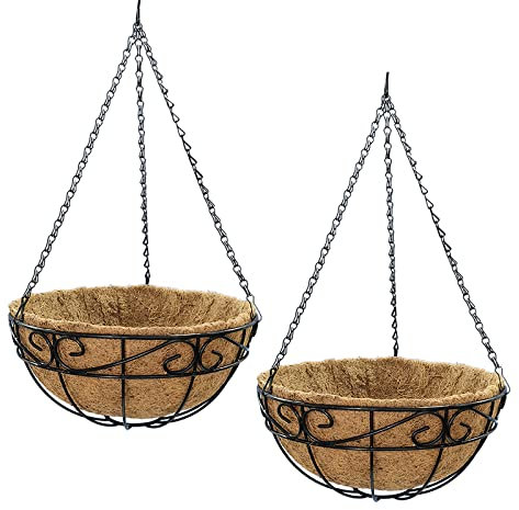 MOTUZP 25,4 cm, 30,5 cm, 35,6 cm, runde Wandhalterung, Drahtkorb mit Kokosnuss-Auskleidung, für Innen- und Außenbereich, Garten, Wand, Veranda und Balkon, dekorative Haken, 2 Stück Metall-Wandbehang