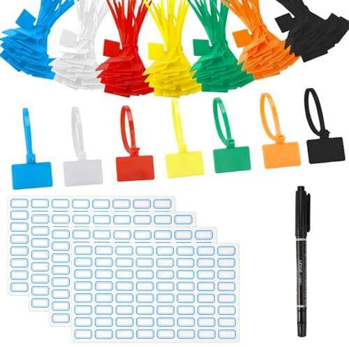 EXIN DEHCEN 500 Pezzi Stringicavo Fascette Cavi Colorate, 100mm x 3mm Fascette di Cablaggio Professionali, Fascette Nylon Autobloccanti Cablaggio Riutilizzabili con Etichetta per Casa Ufficio Giardino