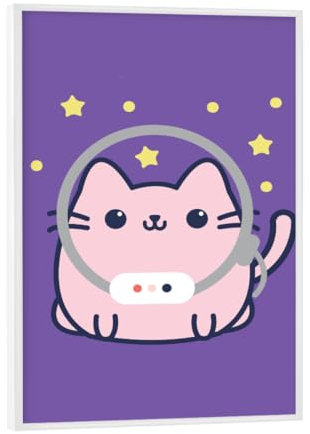 artboxONE Poster mit weißem Rahmen 18x13 cm Comic Cute Space Cat Astronaut - Bild Katze Astronomie Katze