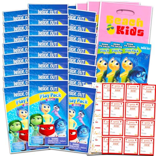 Disney Inside Out - Set di 24 mini libri da colorare per lo scambio di carte scolastiche, adesivi, bomboniere per bambini