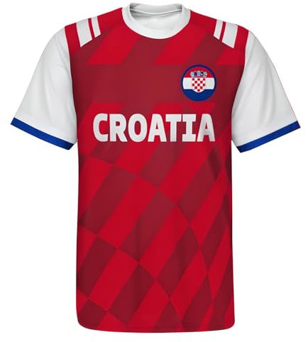 ENJMEIAO 2024 Europapokal T Shirt Fußball Fans Sport Casual Nationalflaggendruck Rundhals Kurzarm Herren Damen America's Cup Schnelltrocknend Atmungsaktiv Jersey Kroatien 4XL