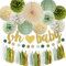 Babyparty Deko Junge, Salbeigrün Baby Shower Deko, Grüne Gold Babyparty Girlande, Salbeigrün Creme Gold Seidenpapier Pom Poms für Gender Reveal Party Dekoration