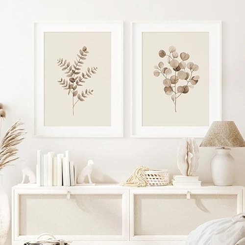 SHINERING Beige Abstract Plant Monstera Palm Leaves Posters And Prints Canvas Painting 2 Pieces Nordic Wall Art Pictures For Living Room Decor 30Cmx40Cmx2Pcs No Frame