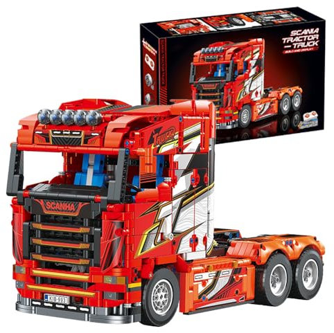 Technik LKW Baukasten für Scania Tractor Truck, 1708 Teile Mechanische Schwerlast Technologieauto Klemmbaustein, Ingenieur-LKW-Spielzeug für Kinder/Erwachsene, Kompatibel mit Großen Marken
