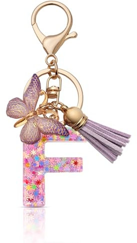 CHUQING Portachiavi da ragazza, con lettera e ciondolo a farfalla, con lettera iniziale, regalo, Lilla-f, S
