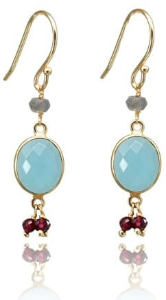 KOKO Chalcedon Ohrringe Natursteinen, Labradorit und Granat, 18k Vergoldete Ohrhänger, Schmuck für Frauen und junge Mädchen, Geschenkbox