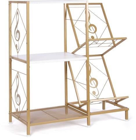HYCFYJR Record Player Stand with Vinyl Record Storage, Turntable Stand with 2-Tier Vinyl Display Shelf & Metal Frame, Vinyl Holder for Living Room, Gold & White