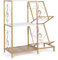 HYCFYJR Mueble Tocadiscos con Soporte Vinilos de 2 Niveles, Mesa Tocadiscos con Marco de Metal, Mesa Reproductor Vinilo para Sala de Estar, Color Blanco Dorado